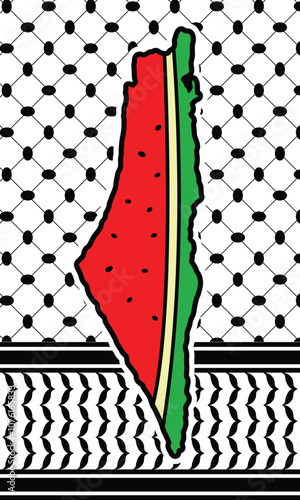 Background of palestinian scarf keffiyeh pattern and watermelon symbol