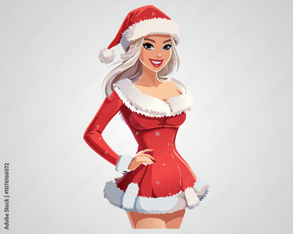 Beautiful Cartoon Woman in Festive Christmas Outfit Beautiful Cartoon Woman in Festive Christmas Outfit