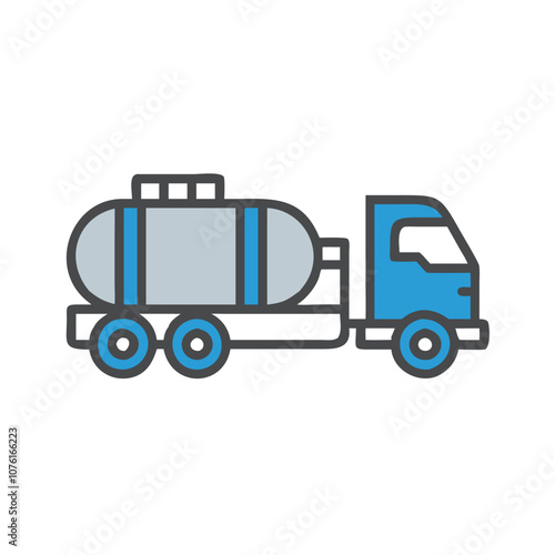 Fuel tanker truck vector icon, Flat vector icon of a fuel tanker truck, transporting liquids or fuel.