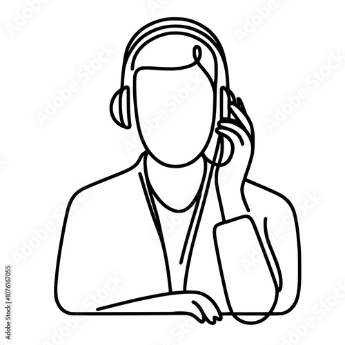 Minimalist line art of person listening with headphones