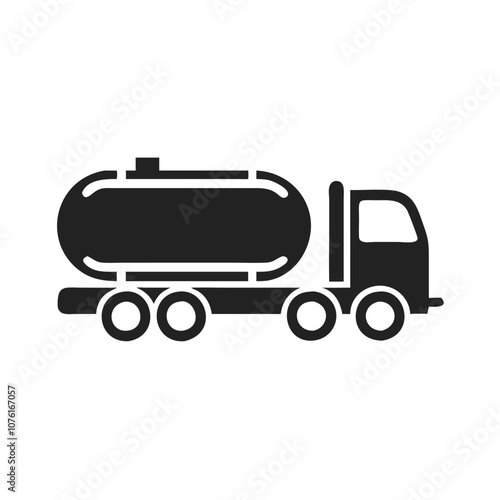 Silhouette icon of fuel tanker truck, Black silhouette vector icon of a tanker truck used for fuel or liquid transportation. Simple and solid design.
