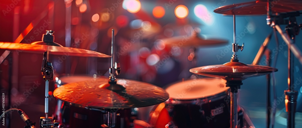 Naklejka premium Close-up of Drum Set Cymbal and Snare Drum