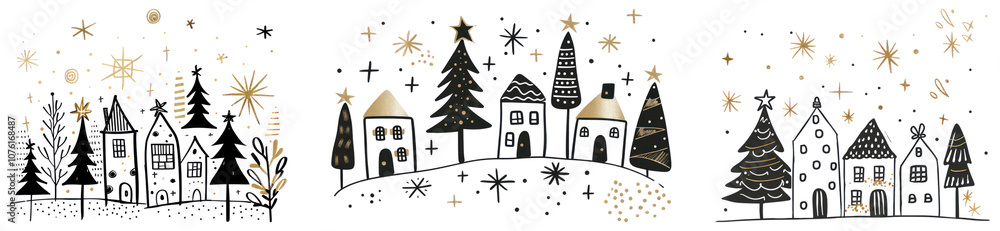 Fototapeta premium Doodle Christmas tree png cut out element set