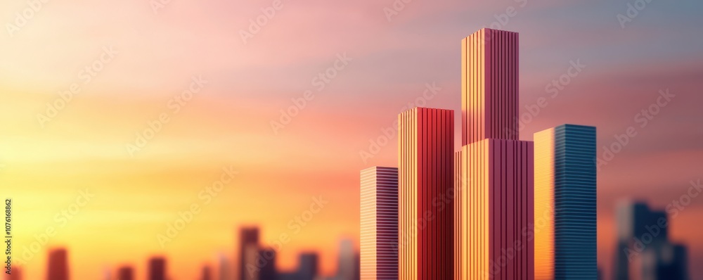 A vibrant city skyline at sunset, featuring modern, tall buildings with colorful facades, set against a warm, gradient sky. A vibrant city skyline at sunset, featuring modern, tall buildings with colorful facades, set against a warm, gradient sky.