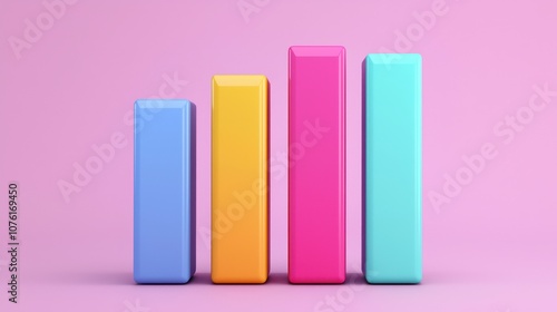 A vibrant chart with colorful bars on a pink background, representing data visualization and analysis.