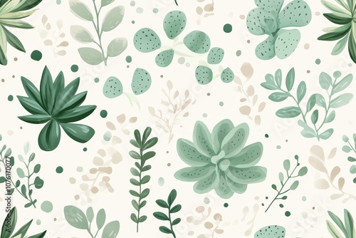 Modern Succulent Pattern in Sage and Gray Tones photo