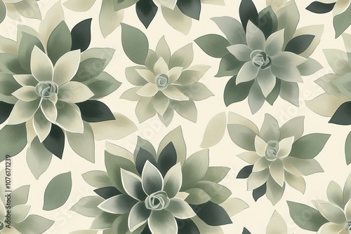 Minimalist Succulent Pattern in Sage and Gray photo