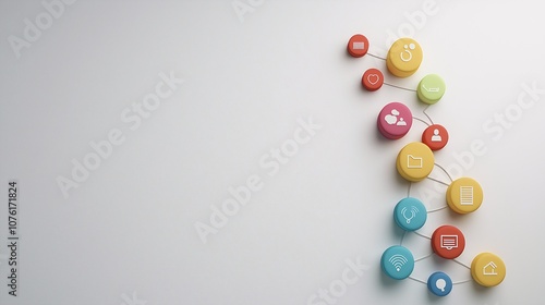 Colorful Digital Icons Representing Customer Interaction and Online Services in a Minimalist Layout on a Light Gray Background