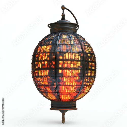 Colorful lantern with intricate design, glowing in ambient light.