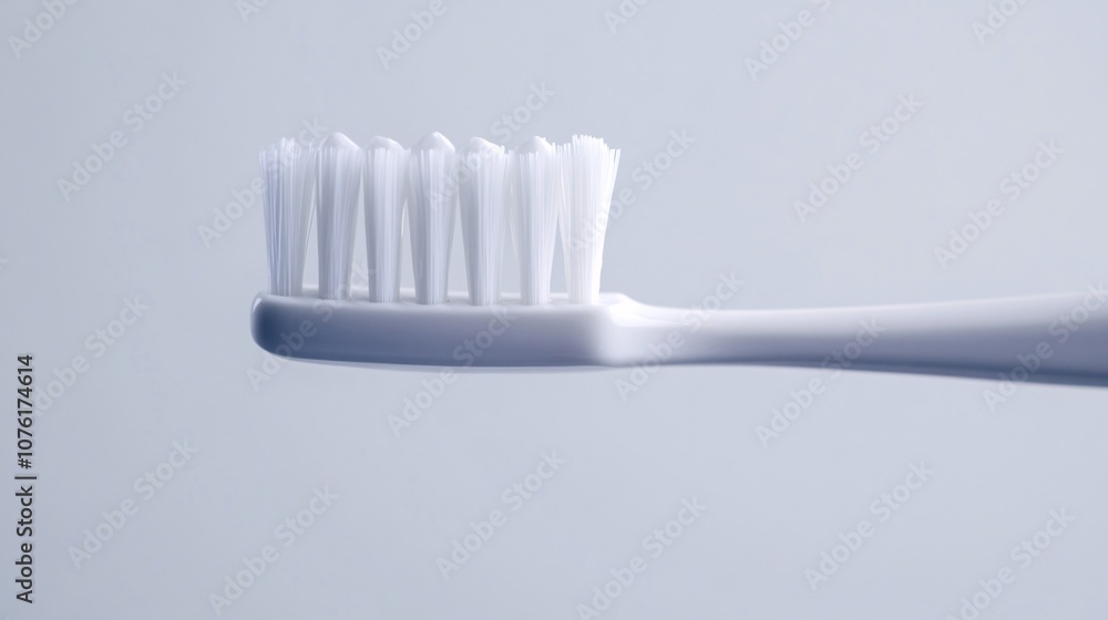 Realistic image of a tooth with a toothbrush, minimalist, designed to demonstrate dental health, isolated on a bright white background