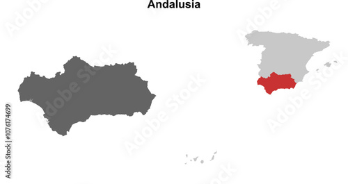Andalusia blank outline map set