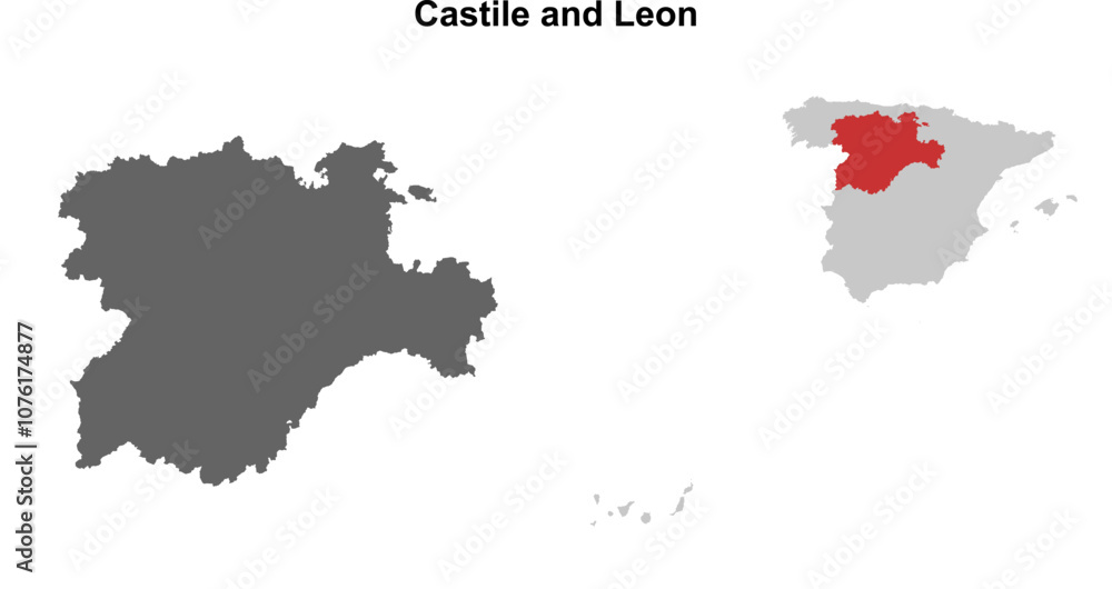 Fototapeta premium Castile and Leon blank outline map set