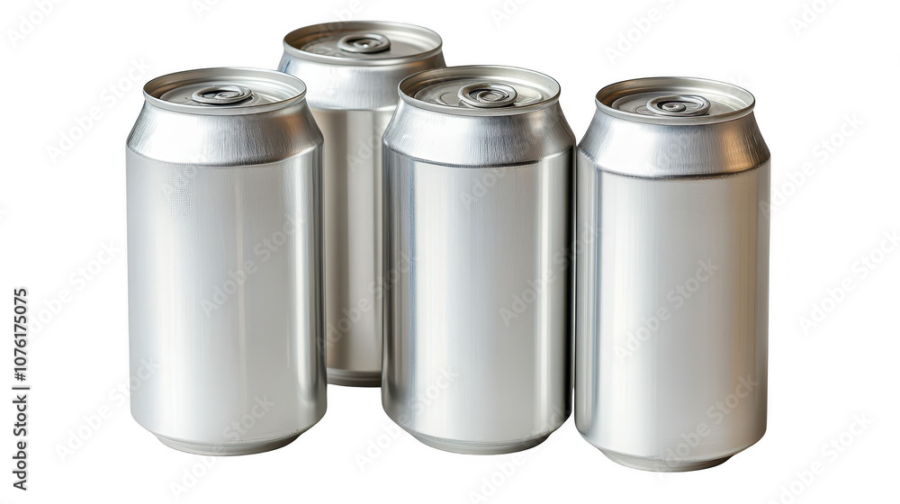 Closeup of aluminum cans with lids, a sustainable approach to beverage packaging and recycling. Closeup of aluminum cans with lids, a sustainable approach to beverage packaging and recycling.