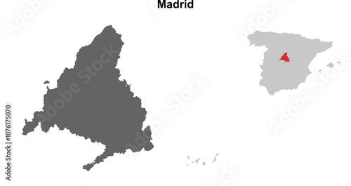 Madrid blank outline map set
