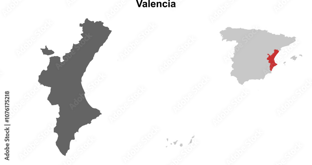 Obraz premium Valencia blank outline map set