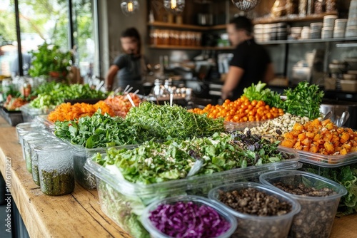 Fresh salad bar offering variety of healthy ingredients in restaurant setting