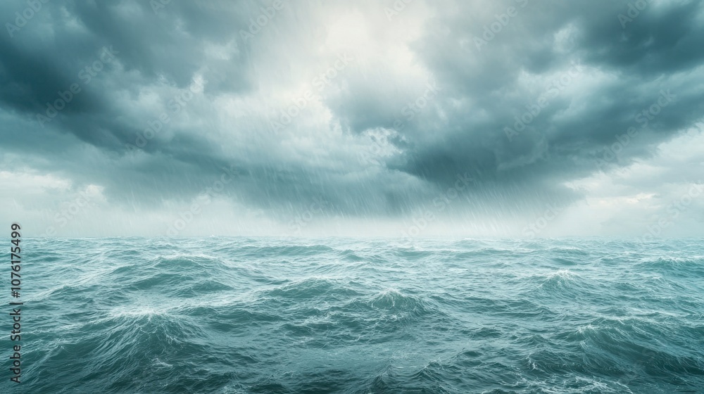 A dramatic view of a turbulent ocean under a moody sky, showcasing dark clouds and restless waves. A dramatic view of a turbulent ocean under a moody sky, showcasing dark clouds and restless waves.