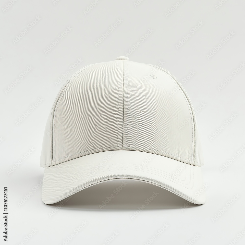 Front view of a plain white cap, displayed on a clean, white background. The cap is centered in a studio setting with soft, even lighting and no shadows. generative ai Front view of a plain white cap, displayed on a clean, white background. The cap is centered in a studio setting with soft, even lighting and no shadows. generative ai
