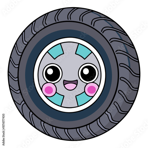 kawaii cheerful cartoon car tyre smiling with colorful accents and playful design