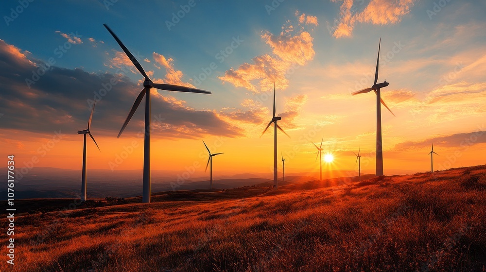 Obraz premium Wind Turbines at Sunset
