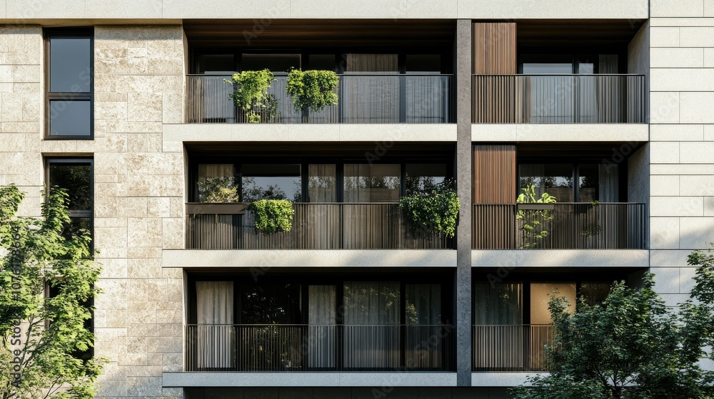 Fototapeta premium Modern Residential Building with Greenery Accents