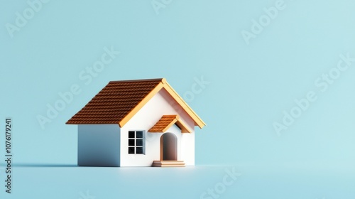 Neat house icon with a pointed roof on a plain light blue background