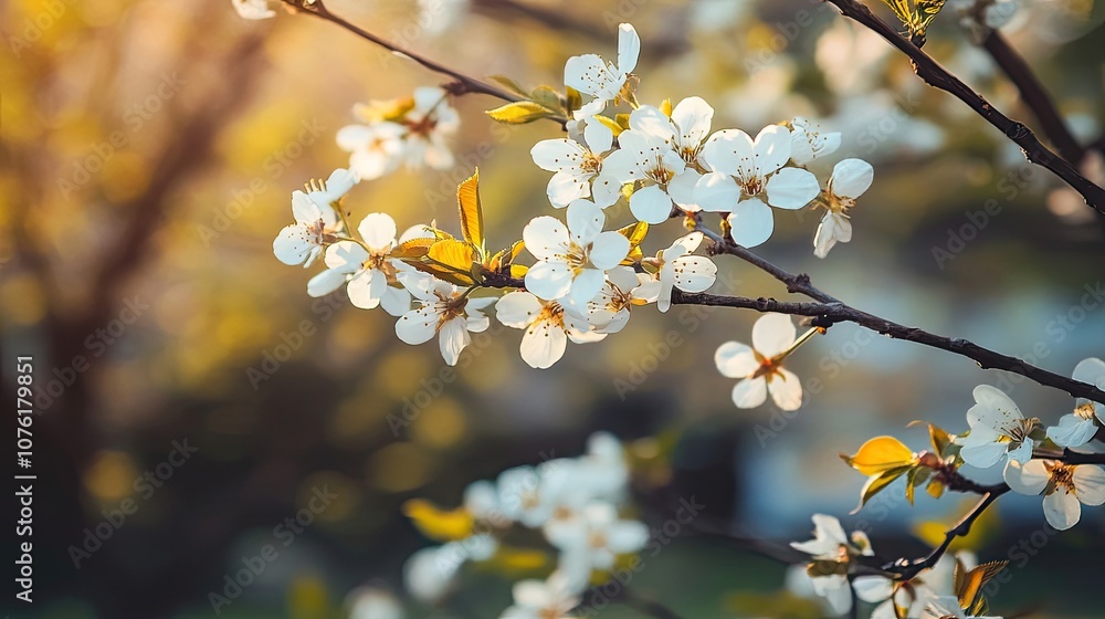 Tree branches decorated with white spring blossoms create a serene atmosphere in a park on a sunny afternoon. Spring blossoms represent the beauty of nature and the essence of renewal. Tree branches decorated with white spring blossoms create a serene atmosphere in a park on a sunny afternoon. Spring blossoms represent the beauty of nature and the essence of renewal.