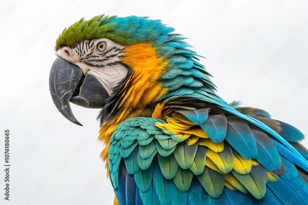 Obraz premium Colorful macaw parrot with vibrant feathers isolated on transparent background, ideal for tropical and exotic design projects 