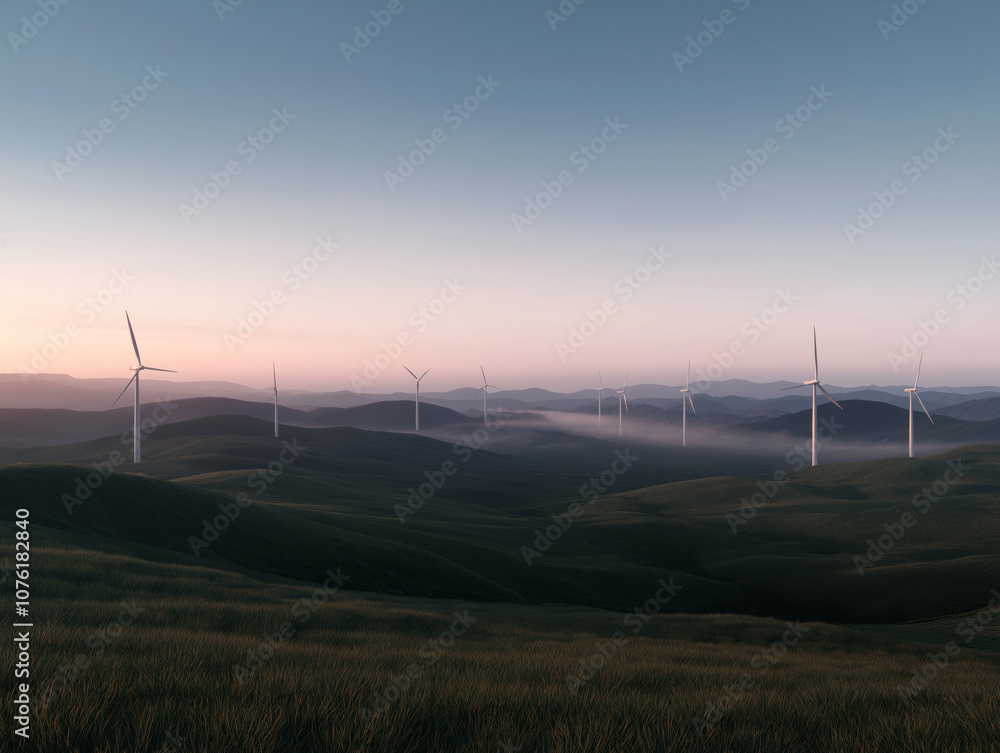 Wind Turbines on Green Field Under Blue Sky, Sustainable Energy Concept
Wind Turbines on Green Field Under Blue Sky, Sustainable Energy Concept