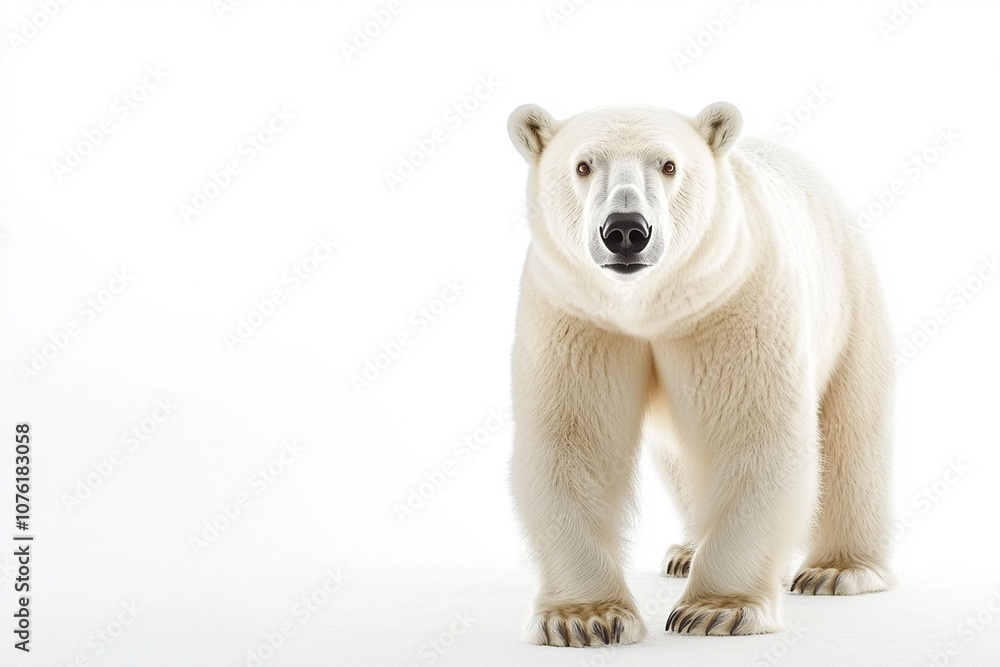 polar bear standing on white background, showcasing its beauty and strength polar bear standing on white background, showcasing its beauty and strength