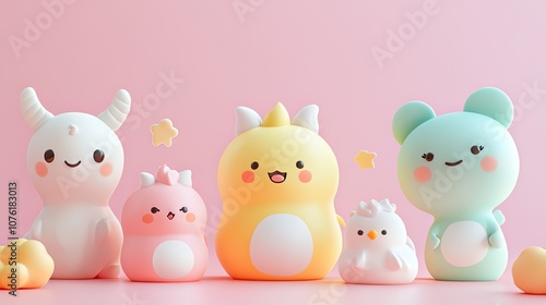 Wallpaper Mural cute 3d fluffy pastel colored animals playing with stickers Torontodigital.ca