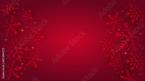 Red christmas background with snowflakes, shining stars and gold sequins