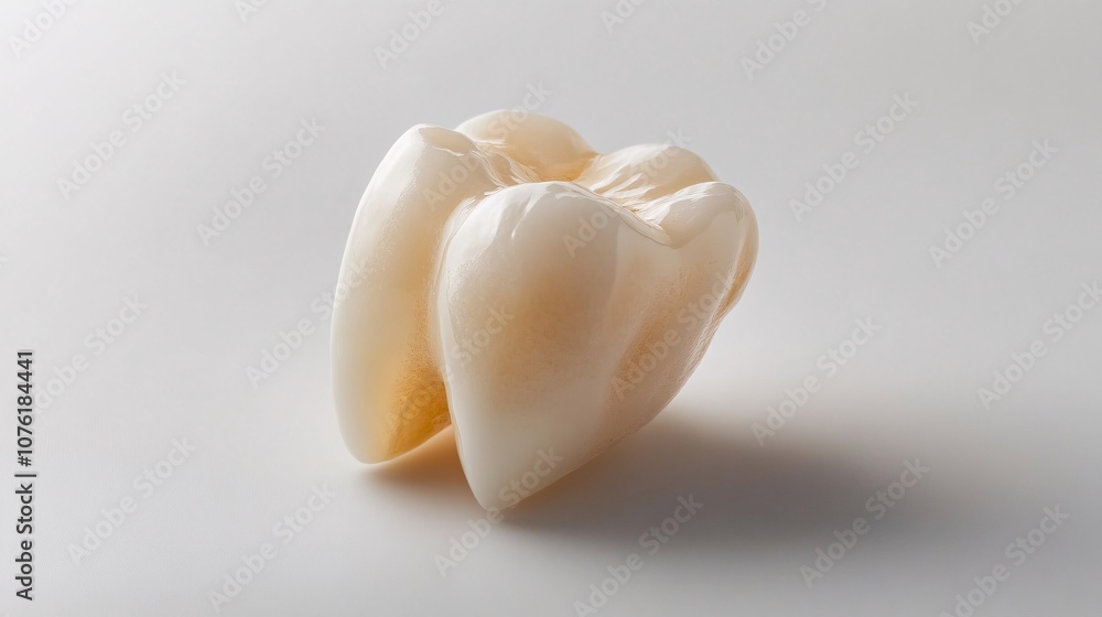 A close-up of a single tooth, minimalist design, realistic details, isolated on a white background A close-up of a single tooth, minimalist design, realistic details, isolated on a white background