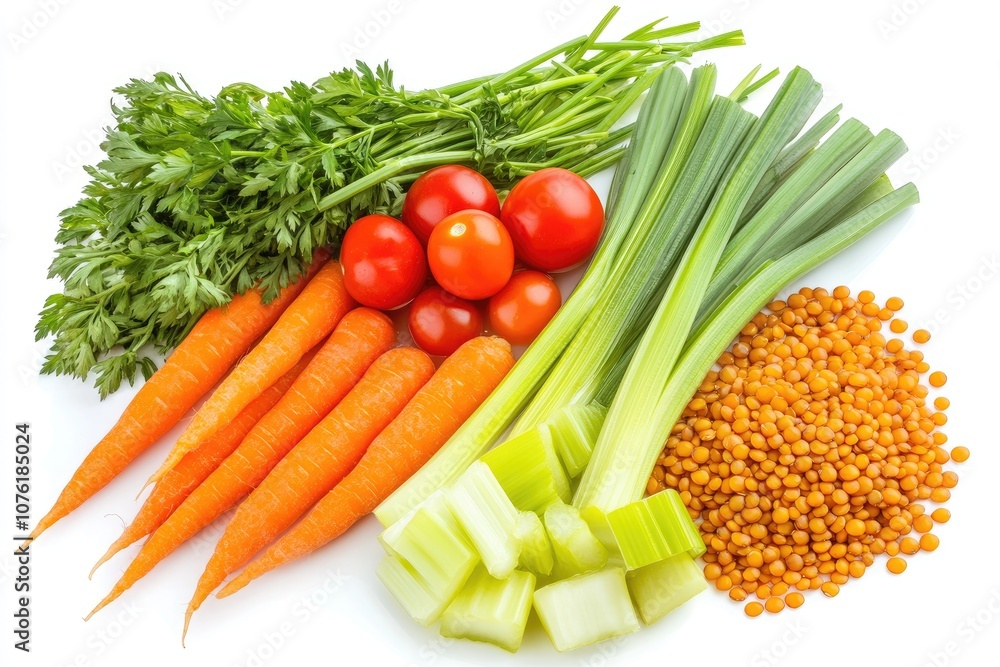 Assorted Fresh Vegetables and Lentils on White Background Assorted Fresh Vegetables and Lentils on White Background