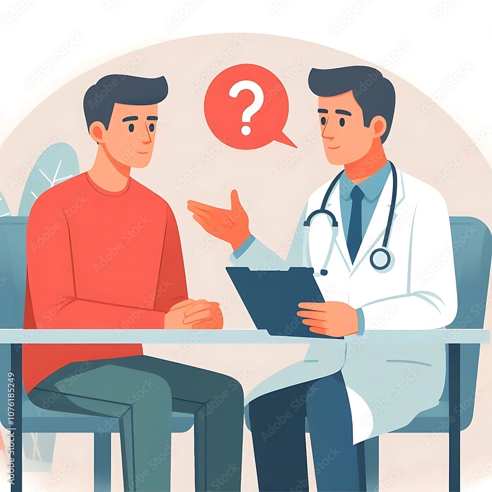 expert physician advising a patient in a flat illustration expert physician advising a patient in a flat illustration