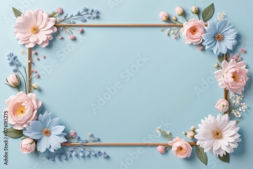 blue framework of flowers for photo or congratulation