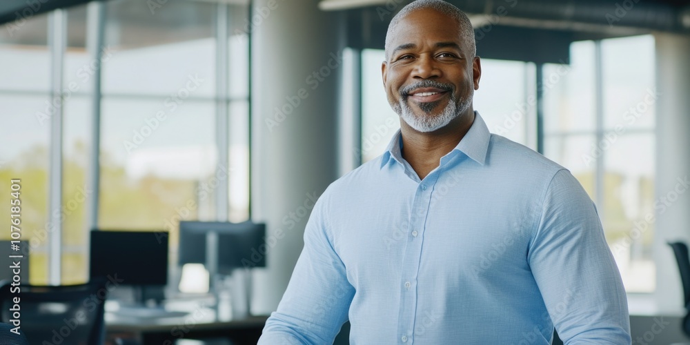 Obraz premium Man in blue shirt in office