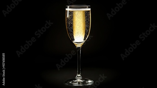 A glass of champagne provides a perfect touch for celebrating Christmas, representing joy and festivity. This elegant glass of champagne is ideal for Christmas-themed designs with space for text. photo