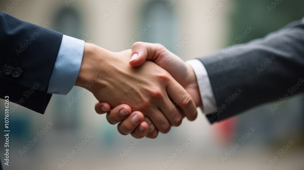 Close-up of two business people shaking hands in formal suits. Partnership and agreement concept Close-up of two business people shaking hands in formal suits. Partnership and agreement concept