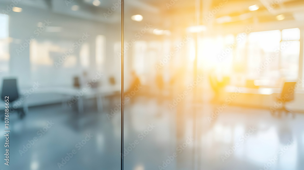 Modern office interior with glass walls, wooden table, and ergonomic chairs Modern office interior with glass walls, wooden table, and ergonomic chairs