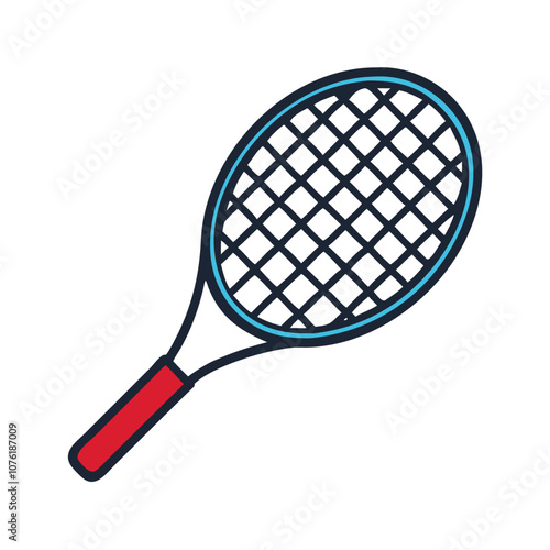 Tennis racket vector icon illustration, Colorful vector icon of a tennis racket, commonly used in sports for playing tennis matches and recreational activities.
