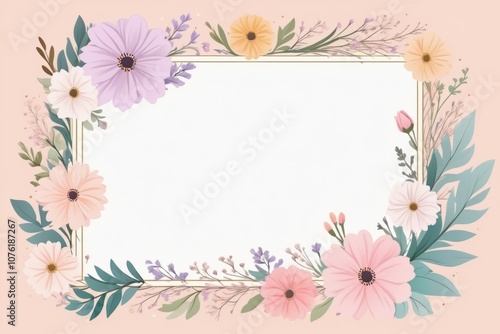 calm color flower frame, floral design, flower border