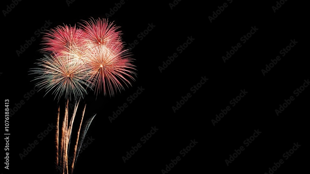 Fireworks illuminate the night sky in a vibrant display as part of a celebration for the Chinese New Year, creating a festive atmosphere with plenty of photo style copy space. Fireworks illuminate the night sky in a vibrant display as part of a celebration for the Chinese New Year, creating a festive atmosphere with plenty of photo style copy space.
