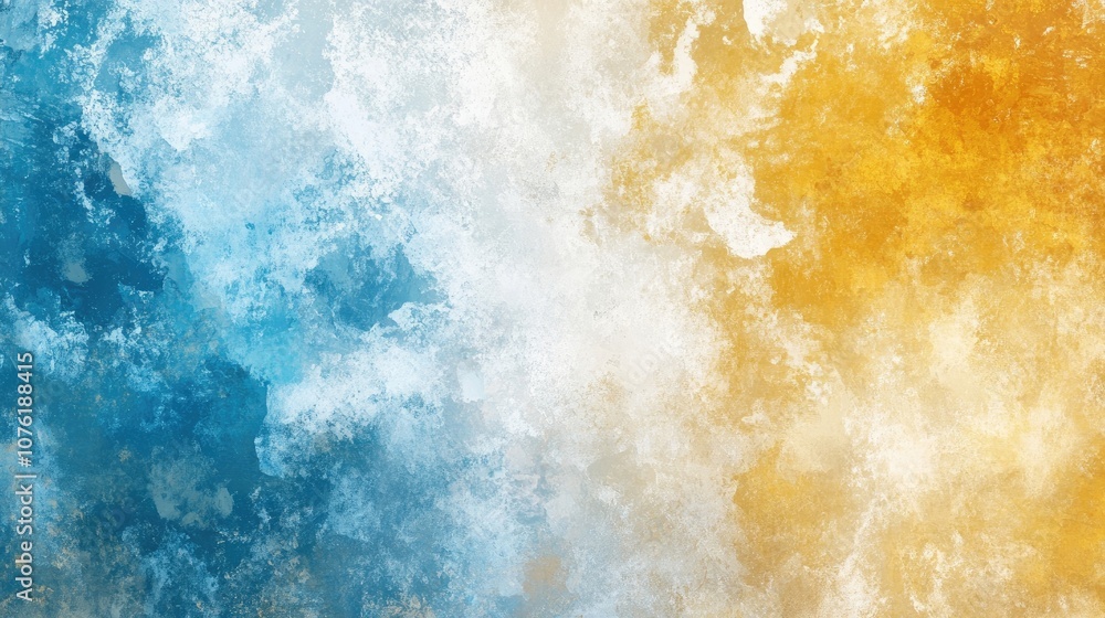 Abstract background in shades of blue, white, yellow, gold, and orange. This textured wall creates a grunge effect, resembling rough cosmos or cement paper for your creative needs. Abstract background in shades of blue, white, yellow, gold, and orange. This textured wall creates a grunge effect, resembling rough cosmos or cement paper for your creative needs.