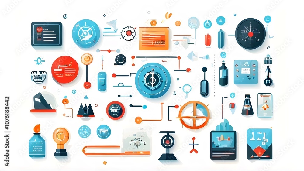 Flat vector icons for web and mobile design, perfect for business, marketing, and technology infographics Flat vector icons for web and mobile design, perfect for business, marketing, and technology infographics