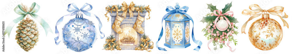 Fototapeta premium Festive Christmas decoration png cut out element set
