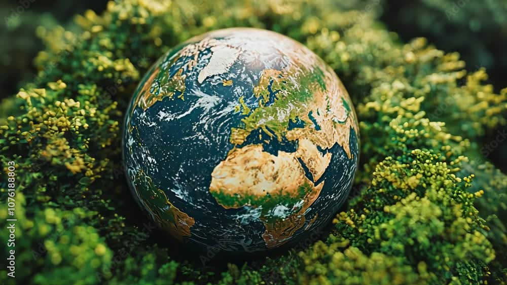 Globe on Green Moss, earth, world, planet, nature, environment Globe on Green Moss, earth, world, planet, nature, environment