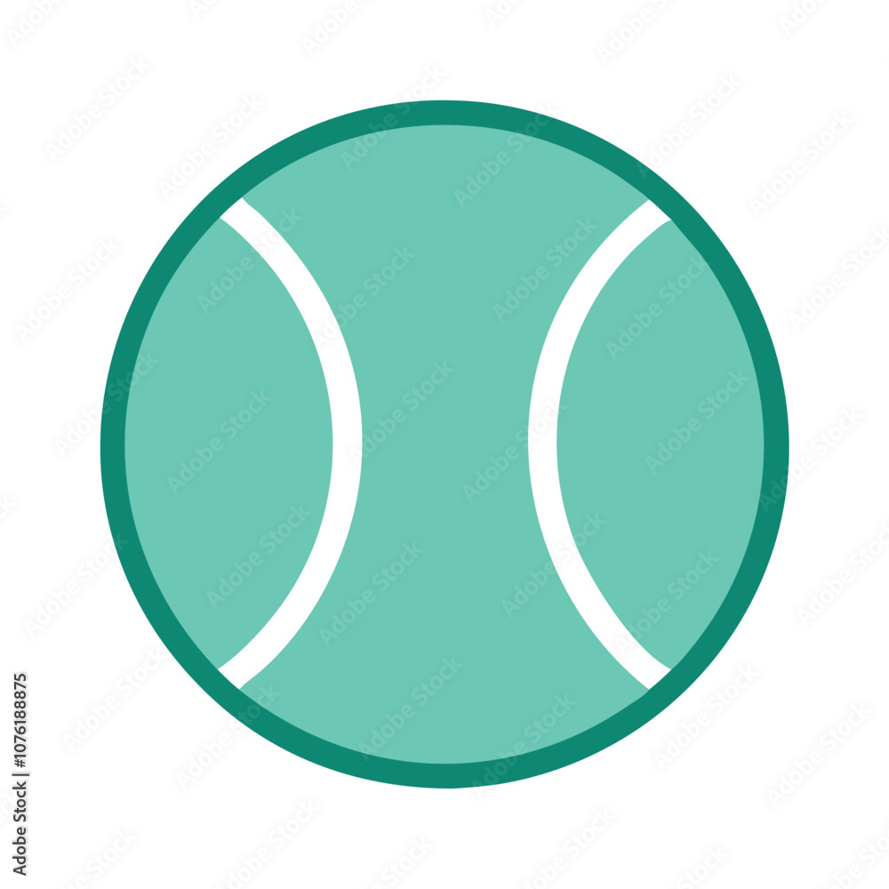 tennis ball with white curved lines, representing a sports equipment symbol for tennis games, tennis ball vector icon.
