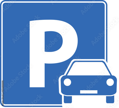 Parking icon, vintage parking sign with location in blue isolated on white. Vector, designer illustration.