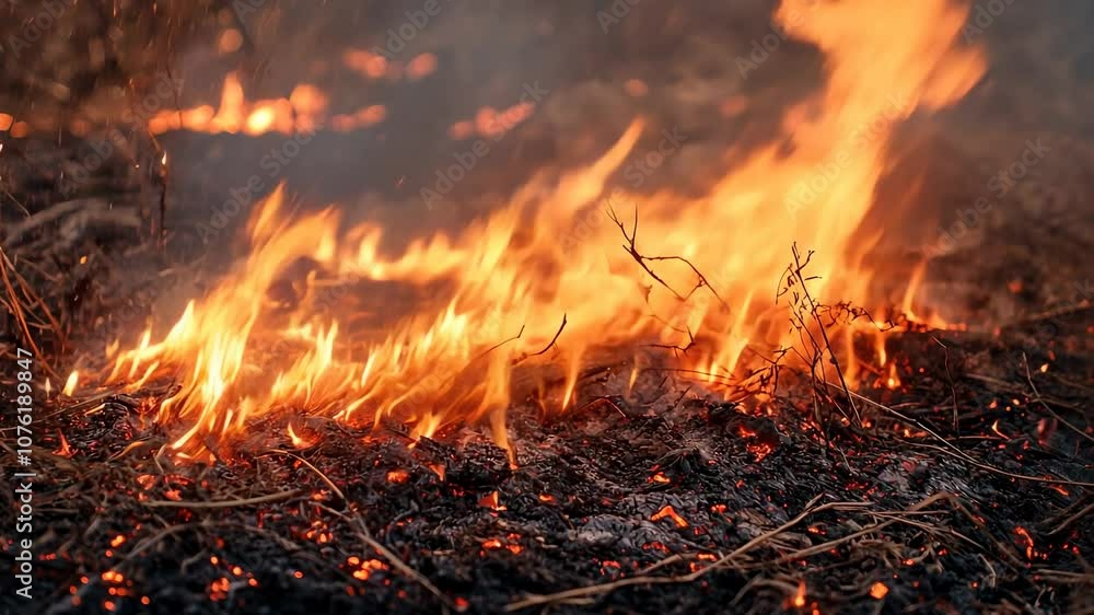 Wildfire Burning Dry Grass, flames, smoke, field, nature, disaster Wildfire Burning Dry Grass, flames, smoke, field, nature, disaster
